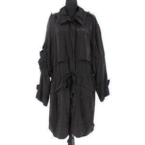 Alexander Wang Black Oversized Draping Art To Wear Hooded Trench Rain Coat XS S